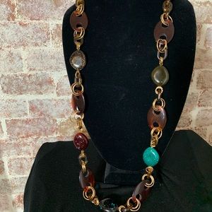 Long Chain and stone Necklace in Earth Tones